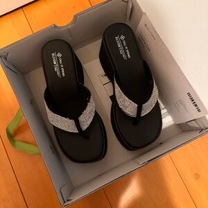 Women's Black and Silver Sandals